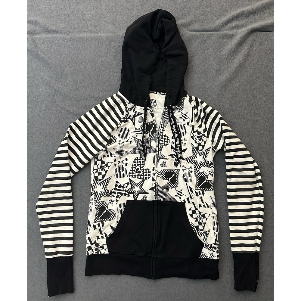 Abbey Dawn Women's XL Full Zip Hoodie Stars Heart Skulls Print Black/White